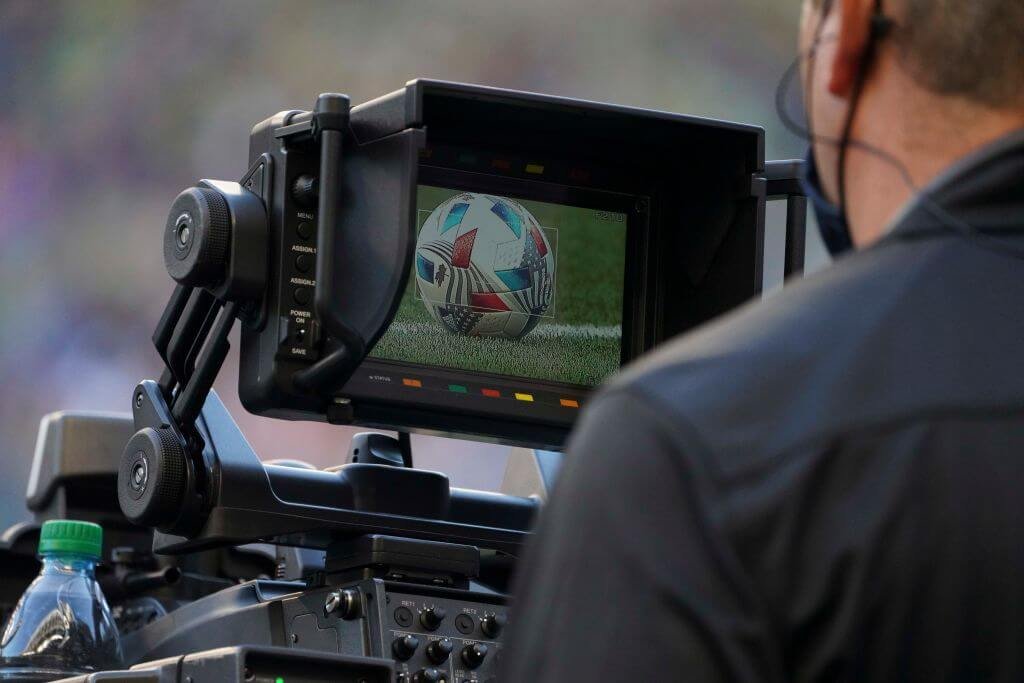 SEATTLE, WA - JUNE 26: A JoeTV/Prime Video camera operator focuses in on an MLS ball during an MSL match on June 26, 2021 between the Vancouver Whitecaps and the Seattle Sounders at Lumen Field in Seattle, WA. (Photo by Jeff Halstead/Icon Sportswire via Getty Images)