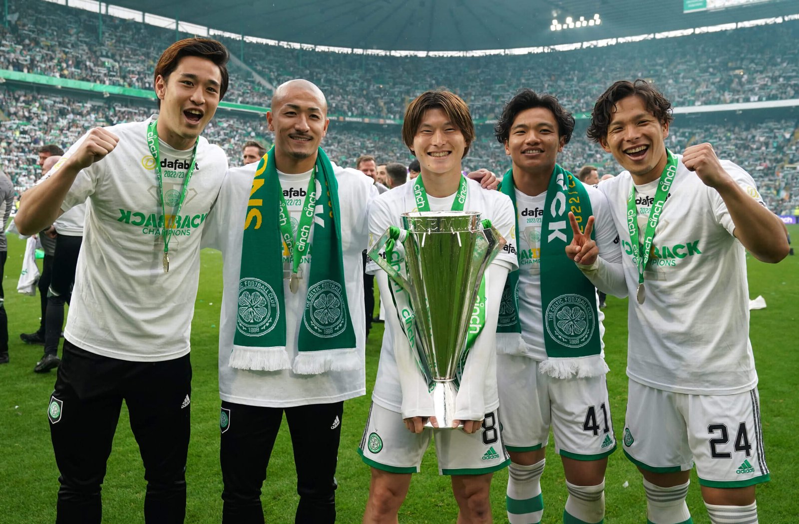 Celtic's Yuki Kobayashi, Daizen Maeda, Kyogo Furuhashi, Reo Hatate and Tomoki Iwata